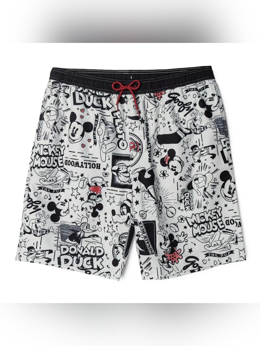 Disney Mickey Mouse Mens Swim Trunks UPF 50+ White / Black Retro Characters